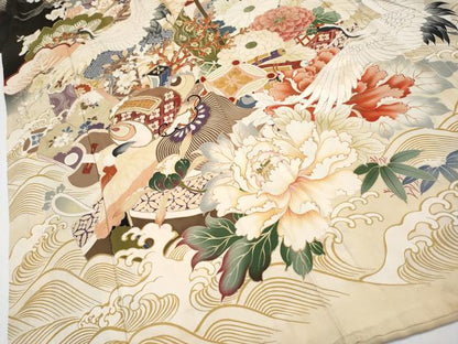 平和屋本店●極上 アンティーク 大正ロマン 振袖・長襦袢セット 駒刺繍 宝船 暈し染め 金糸 逸品 CYAA4182s6