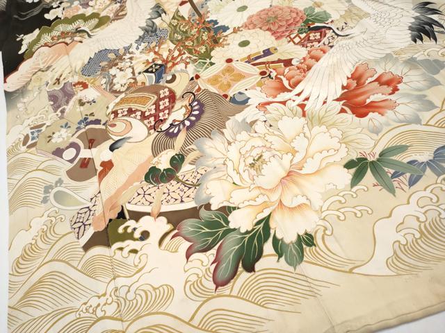平和屋本店●極上 アンティーク 大正ロマン 振袖・長襦袢セット 駒刺繍 宝船 暈し染め 金糸 逸品 CYAA4182s6