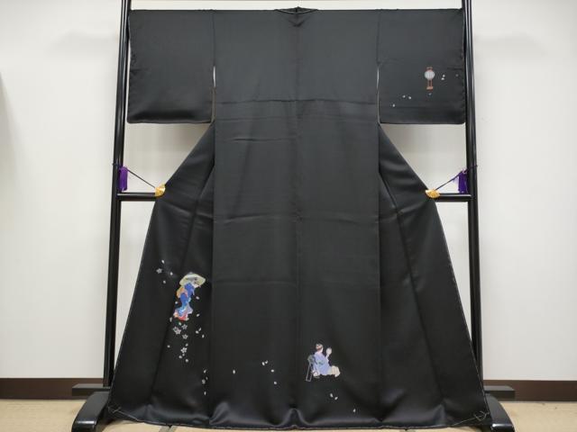 平和屋本店●極上　訪問着　手描き　人物文　黒地　逸品　未使用　CYAA4183s6