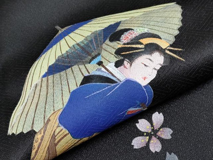 平和屋本店●極上　訪問着　手描き　人物文　黒地　逸品　未使用　CYAA4183s6