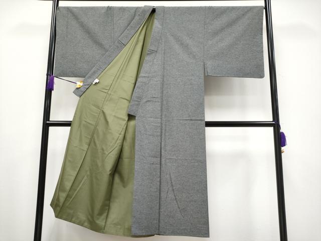 平和屋本店■極上　男性　紬　羽織・長襦袢セット　着物：網代織・墨色　羽織：お召・利休鼠色　逸品　CYAA4184s6