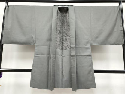 平和屋本店■極上　男性　紬　羽織・長襦袢セット　着物：網代織・墨色　羽織：お召・利休鼠色　逸品　CYAA4184s6