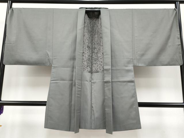 平和屋本店■極上　男性　紬　羽織・長襦袢セット　着物：網代織・墨色　羽織：お召・利休鼠色　逸品　CYAA4184s6