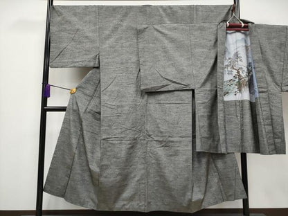 平和屋本店●極上 男性 紬 アンサンブル キングサイズ 色無地 鈍色地 逸品 CYAA4187s6