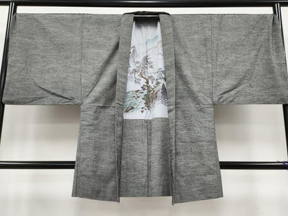 平和屋本店●極上 男性 紬 アンサンブル キングサイズ 色無地 鈍色地 逸品 CYAA4187s6