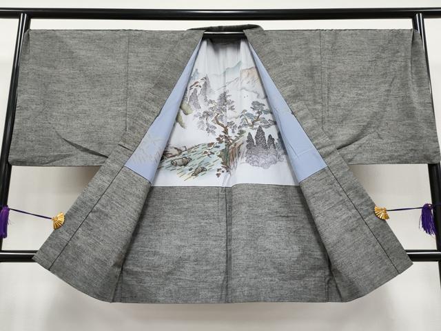 平和屋本店●極上 男性 紬 アンサンブル キングサイズ 色無地 鈍色地 逸品 CYAA4187s6