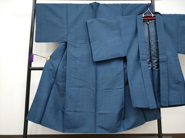平和屋着物●極上　男性　紬　アンサンブル　色無地　深縹色地　逸品　CYAA4190s6