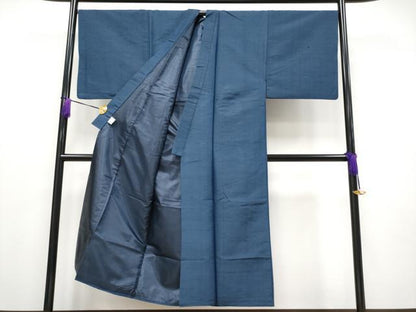平和屋着物●極上　男性　紬　アンサンブル　色無地　深縹色地　逸品　CYAA4190s6