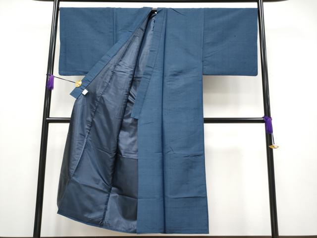 平和屋着物●極上　男性　紬　アンサンブル　色無地　深縹色地　逸品　CYAA4190s6