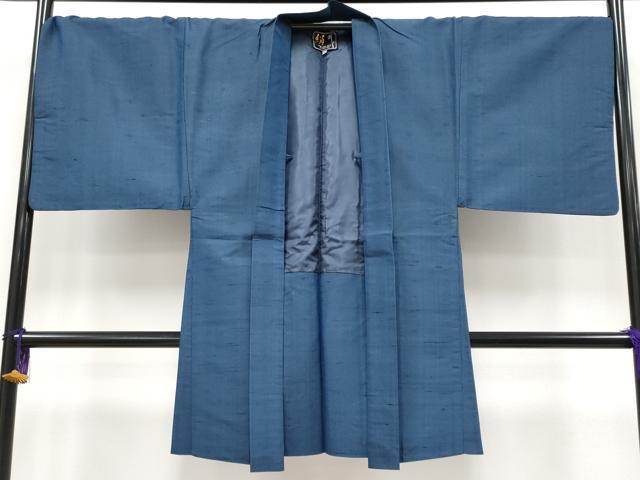 平和屋着物●極上　男性　紬　アンサンブル　色無地　深縹色地　逸品　CYAA4190s6
