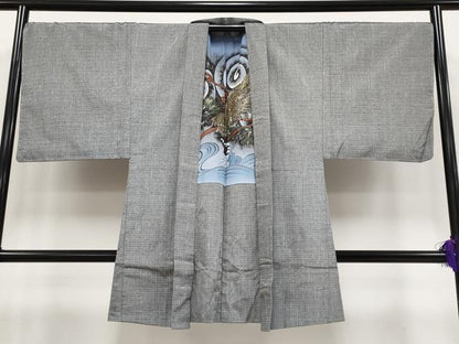 平和屋本店●極上 男性 紬 アンサンブル キングサイズ 薄墨色地 逸品 未使用 CYAA4195s6