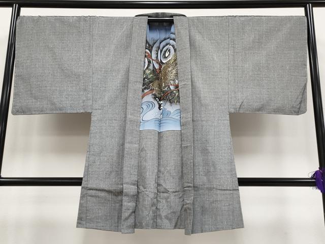 平和屋本店●極上 男性 紬 アンサンブル キングサイズ 薄墨色地 逸品 未使用 CYAA4195s6