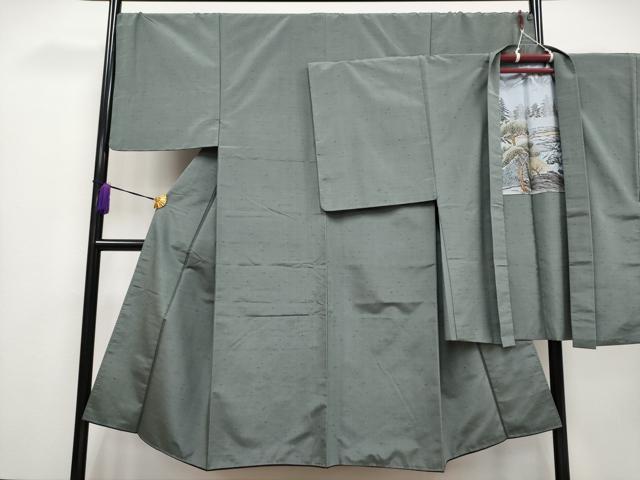 平和屋着物●極上　男性　紬　アンサンブル　色無地　豆がら茶色地　逸品　CYAA4197s6