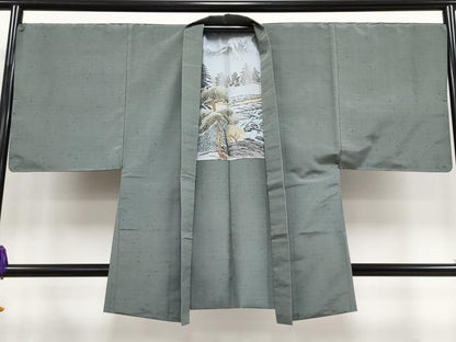 平和屋着物●極上　男性　紬　アンサンブル　色無地　豆がら茶色地　逸品　CYAA4197s6