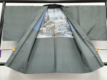 平和屋着物●極上　男性　紬　アンサンブル　色無地　豆がら茶色地　逸品　CYAA4197s6
