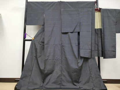 平和屋着物●極上　紬　アンサンブル　縞　濃紺地　逸品　CYAA4199s6