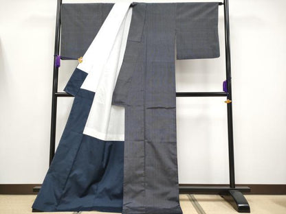 平和屋着物●極上　紬　アンサンブル　縞　濃紺地　逸品　CYAA4199s6