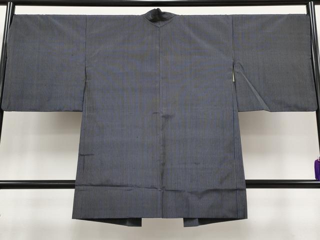 平和屋着物●極上　紬　アンサンブル　縞　濃紺地　逸品　CYAA4199s6