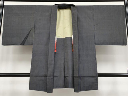 平和屋着物●極上　紬　アンサンブル　縞　濃紺地　逸品　CYAA4199s6