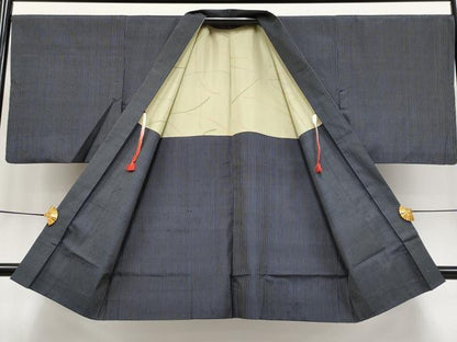 平和屋着物●極上　紬　アンサンブル　縞　濃紺地　逸品　CYAA4199s6