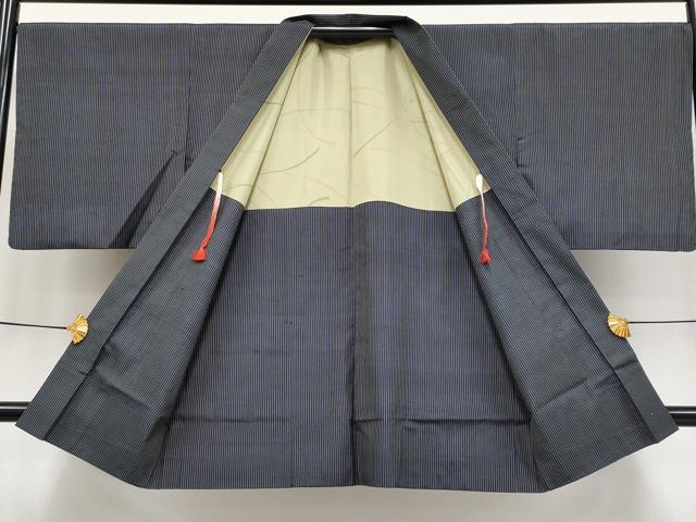 平和屋着物●極上　紬　アンサンブル　縞　濃紺地　逸品　CYAA4199s6