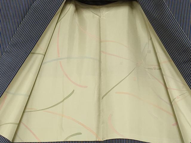 平和屋着物●極上　紬　アンサンブル　縞　濃紺地　逸品　CYAA4199s6