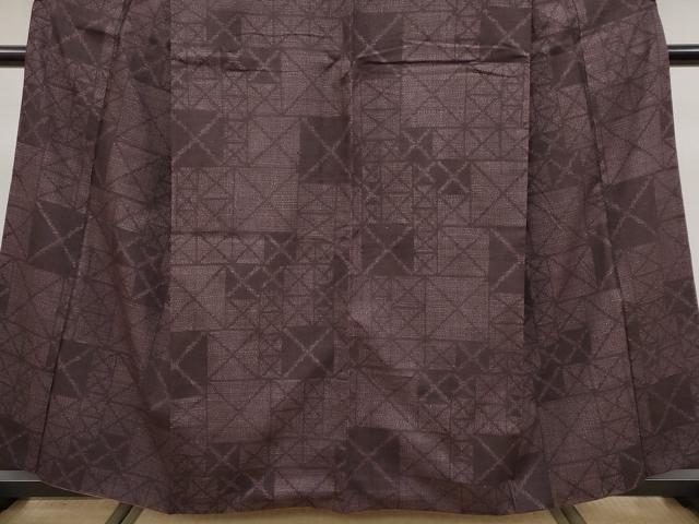 平和屋着物●極上　本場結城紬　重要無形文化財　80亀甲　変わり格子　黒鳶色地　逸品　CYAA4201s6