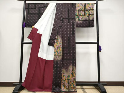 平和屋本店●極上　キモノデザイナー　斉藤上太郎　訪問着　お召地　杜若　暈し染め　黒鳶色地　逸品　CYAA4205s6