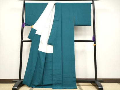 平和屋着物●極上　色無地　皇室献上絹　小忌染　高麗納戸色　今上天皇陛下大賞祭謹製　反端付き　逸品　CYAA4215s6