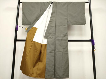 平和屋着物●極上　男性　西陣　お召　吉野間道　草衣　茶喜謹製　反端付き　CYAA4217s6