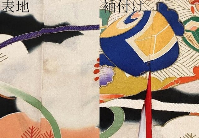 平和屋着物●極上　アンティーク　大正ロマン　振袖　駒刺繍　檜扇吉祥花文　金彩　逸品　CYAA4220s6