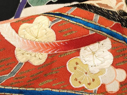 平和屋着物●極上　アンティーク　大正ロマン　振袖　駒刺繍　檜扇吉祥花文　金彩　逸品　CYAA4220s6