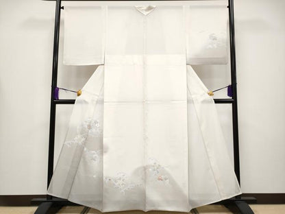 平和屋本店＊極上 夏物 洗える最高級着物 ＜英＞はなぶさ謹製 訪問着 絽 立波花丸文 暈し染め 銀彩 象牙色地 逸品 CYAA4222s6