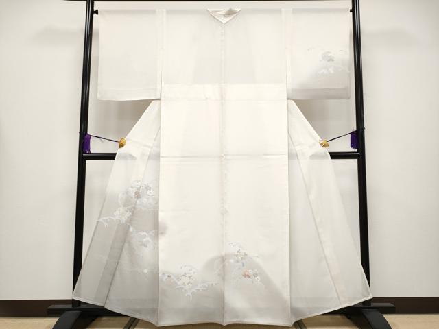 平和屋本店＊極上　夏物　洗える最高級着物　＜英＞はなぶさ謹製　訪問着　絽　立波花丸文　暈し染め　銀彩　象牙色地　逸品　CYAA4222s6