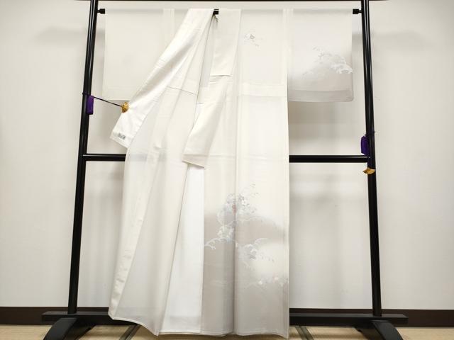 平和屋本店＊極上　夏物　洗える最高級着物　＜英＞はなぶさ謹製　訪問着　絽　立波花丸文　暈し染め　銀彩　象牙色地　逸品　CYAA4222s6