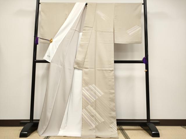 平和屋本店▽極上 洗える最高級着物 ＜英＞はなぶさ謹製 訪問着 単衣 吉祥文 金彩 白橡色地 逸品 CYAA4223s6