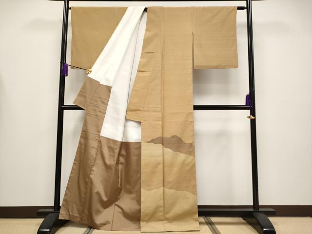 平和屋本店●極上 伝統工芸士 曽根武勇 訪問着 紬地 霞文 香染色地 逸品 CYAA4224s6
