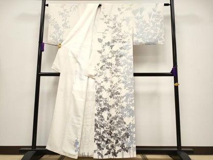 平和屋本店●極上　田中勇吉の弟子　日本工芸会正会員　吉田喜八郎　訪問着　裏菊枝梅文　練色地　逸品　CYAA4228s6