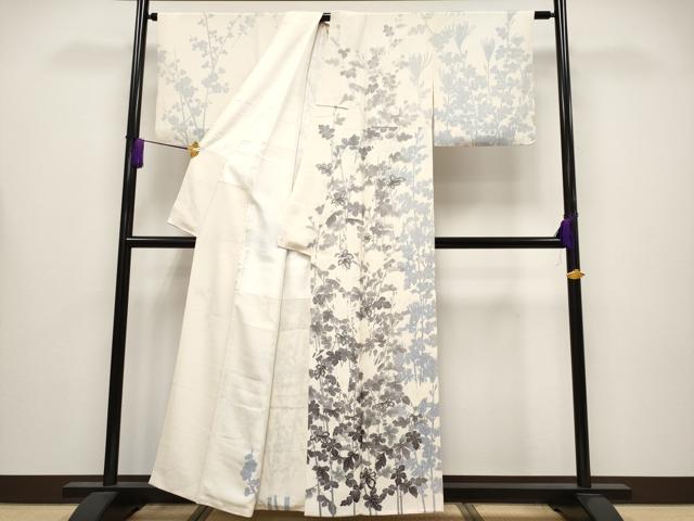 平和屋本店●極上　田中勇吉の弟子　日本工芸会正会員　吉田喜八郎　訪問着　裏菊枝梅文　練色地　逸品　CYAA4228s6