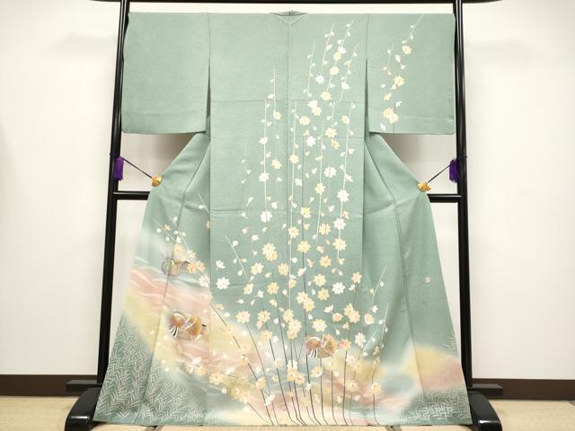 平和屋着物●極上　訪問着　作家物　鴛鴦　暈し染め　金彩　薄青色地　逸品　CYAA4230s6