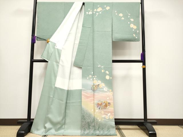 平和屋着物●極上　訪問着　作家物　鴛鴦　暈し染め　金彩　薄青色地　逸品　CYAA4230s6