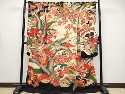 平和屋本店●極上 アンティーク 大正ロマン 振袖 駒刺繍 花鳥文 金銀彩 逸品 CYAA4233s6