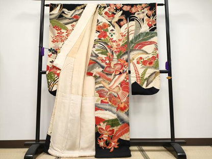 平和屋本店●極上 アンティーク 大正ロマン 振袖 駒刺繍 花鳥文 金銀彩 逸品 CYAA4233s6