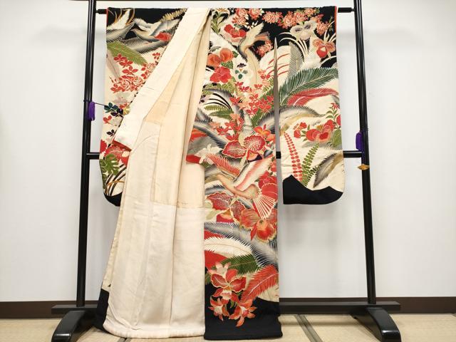 平和屋本店●極上 アンティーク 大正ロマン 振袖 駒刺繍 花鳥文 金銀彩 逸品 CYAA4233s6