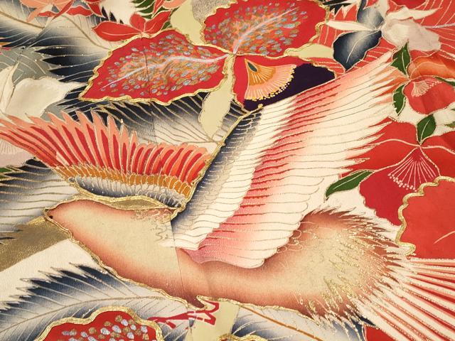 平和屋本店●極上 アンティーク 大正ロマン 振袖 駒刺繍 花鳥文 金銀彩 逸品 CYAA4233s6