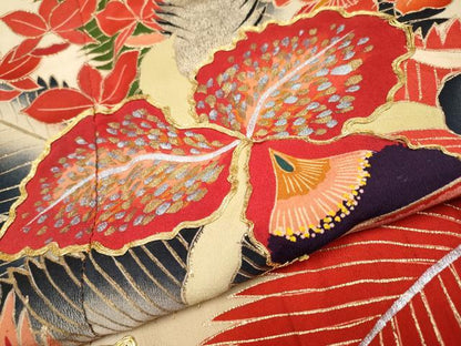 平和屋本店●極上 アンティーク 大正ロマン 振袖 駒刺繍 花鳥文 金銀彩 逸品 CYAA4233s6