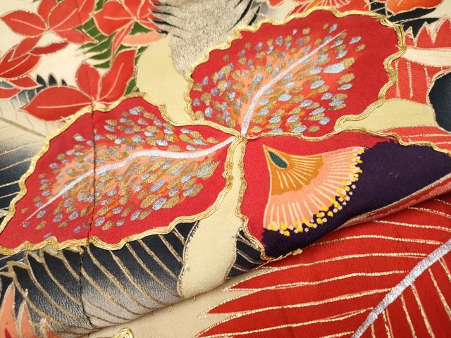 平和屋本店●極上 アンティーク 大正ロマン 振袖 駒刺繍 花鳥文 金銀彩 逸品 CYAA4233s6