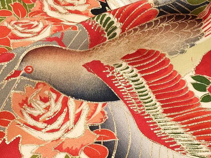 平和屋本店●極上 アンティーク 大正ロマン 振袖 駒刺繍 花鳥文 金銀彩 逸品 CYAA4233s6