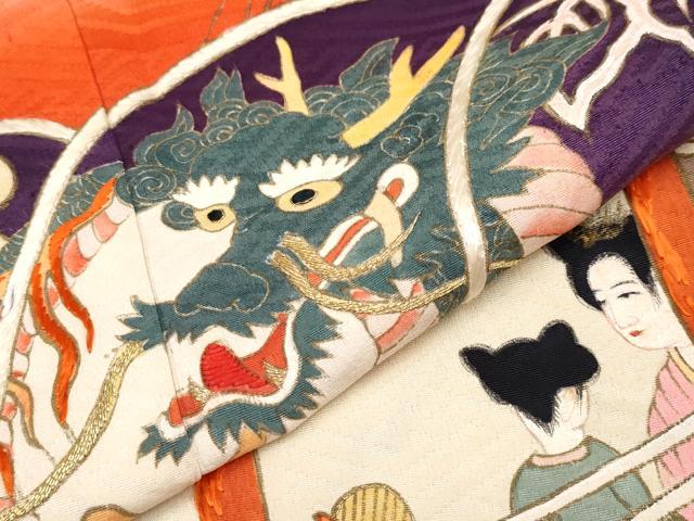 平和屋本店●極上　アンティーク　大正ロマン　振袖　手描き　人物船飛鶴文　暈し染め　金彩　逸品　CYAA4235s6