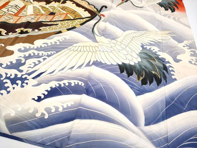 平和屋本店●極上　アンティーク　大正ロマン　振袖　手描き　人物船飛鶴文　暈し染め　金彩　逸品　CYAA4235s6